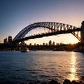 Sunset at Opera house and Harbour bridge in Sydney, New South Wales state of Australia. made with Generative AI Royalty Free Stock Photo