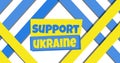Image of support ukraine text over blue and yellow stripes