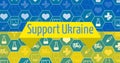 Image of support ukraine text over medical icons