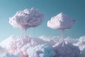 image of a surreal canopy bed, suspended on a giant white fluffy cloud