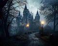 The surroundings of a gloomy Gothic castle.