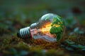 Image Sustainable vision Green world map on a light bulb