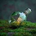 Image Sustainable vision Green world map on a light bulb