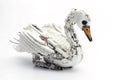 Image of a swan modified into a robot on a white background. Wild Animals. illustration, generative AI Royalty Free Stock Photo