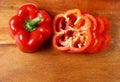 Image of sweet red pepper sliced on hardboard Royalty Free Stock Photo