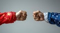 Fists Representing Tensions Between the US and China with Flags Royalty Free Stock Photo