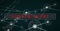 Image of system alert text and connected dots on black background Royalty Free Stock Photo