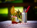 Image of a table setting in a german bavarian beergarden Royalty Free Stock Photo