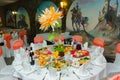 An image of tables setting at a luxury wedding hall Royalty Free Stock Photo