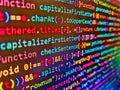 Image taken in an angle. Screen of web developing javascript code. Freeware open source project Royalty Free Stock Photo