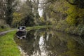 Canal Boat on River Countryside Walk Royalty Free Stock Photo