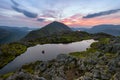 Beautiful Sunset In Lake District Mountains With Haystacks Tarn. Royalty Free Stock Photo