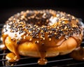 Tasty Doughnuts topped with melted caramel and sprinkled with poppy seeds.