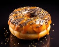Tasty Doughnuts topped with melted caramel and sprinkled with poppy seeds.