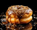 Tasty Doughnuts topped with melted caramel and sprinkled with poppy seeds.