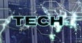 Image of tech text and icons over computer servers Royalty Free Stock Photo