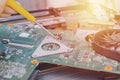 Image technician repairing inside of Notebook by screwdriver Integrated Circuit