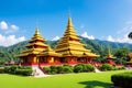 Temple, two golden pagoda or stupa (Wat Phra That Doi Tung) Mae Sai, Chiang Rai, Thailand, They are public Royalty Free Stock Photo