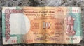 Image of ten rupees note old (Indian currency 11th December 8:27AM Aligarh Uttar pradesh India)