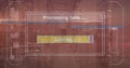Image of text, loading bars and computer language over data server room