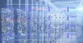 Image of text, numbers and data processing over computer servers Royalty Free Stock Photo