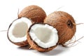 Three Coconuts With One Cut in Half Royalty Free Stock Photo