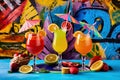 Variety of fruit juices with graffiti background