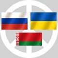 Image of the three flags - Russia, Ukraine and Belarus.Three icons with the image of the flag with the original proportions and