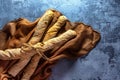 Close-up of three baguettes tied together with a brown string Royalty Free Stock Photo