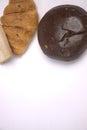 Three kind of breads on white background