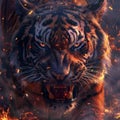 an image of tiger attacking flames in the wild or the ground