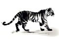 Image of a tiger drawing using a brush and black ink on white background. Wildlife Animals. Illustration, generative AI Royalty Free Stock Photo