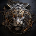 Image of tiger face made with steel and various metals on clean background. Wildlife Animals. Illustration, Generative AI