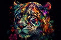 Image of a tiger head with beautiful bright colors on a dark background. Wildlife Animals. Illustration, generative AI Royalty Free Stock Photo