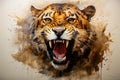 Image of tiger with it's mouth open. Generative AI