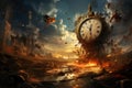 Image of a time bomb exploding in the city. Time concept, Time getting destroyed, AI Generated