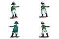 4 in 1 image of tin soldiers with sword on the white background