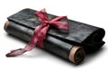 Ancient Manuscript Scroll Bound With Red Ribbon On White Background