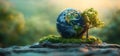 Earth Globe With Tree Symbolizing Environmental Conservation And Global Sustainability Concepts Royalty Free Stock Photo