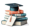 Stack Of Books Topped With Mortarboard And Diploma Illustration Royalty Free Stock Photo