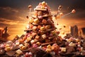 Toffee Tower beautiful candyland sweets fairytale background Royalty Free Stock Photo