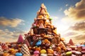 Toffee Tower beautiful candyland sweets fairytale background Royalty Free Stock Photo