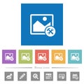 Image tools flat white icons in square backgrounds Royalty Free Stock Photo