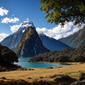 towering peaks at natural wonder milford sound, fjordland national park, southland, new zealand made with Generative AI