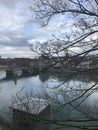 View at the river of town center of Basel