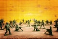 image of toy soldiers over wooden table Royalty Free Stock Photo