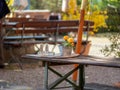 Image of traditional bavarian beergarden tables and chairs