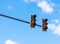 image of traffic light, the amber light is lit. symbolic for wa