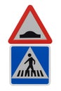 Traffic sign speed bump and a pedestrian crossing isolated on a white background Royalty Free Stock Photo