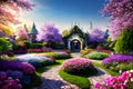 Blooming flowers in an enchanted garden fantasy generated by ai